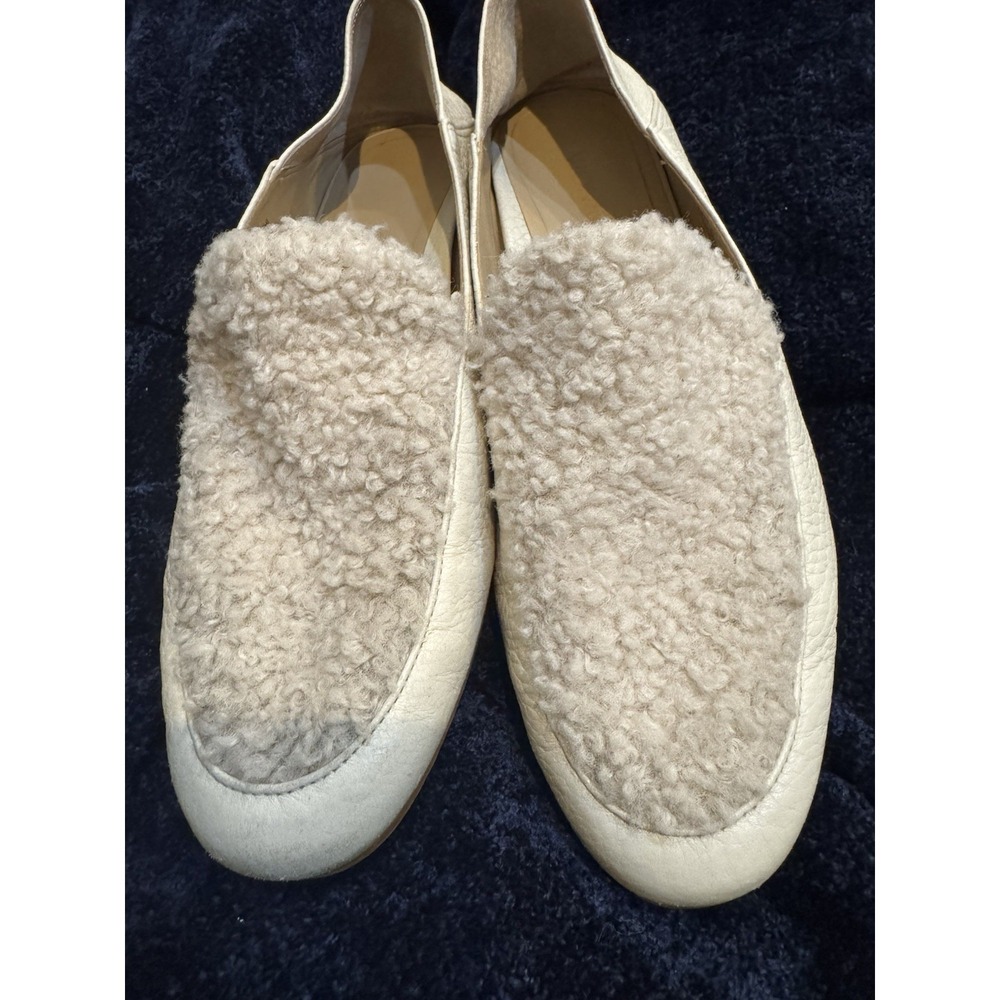 Vionic Frieda‎ Ivory Slip On Leather Faux Fur Upper Loafers Womens Size 7 Artsy